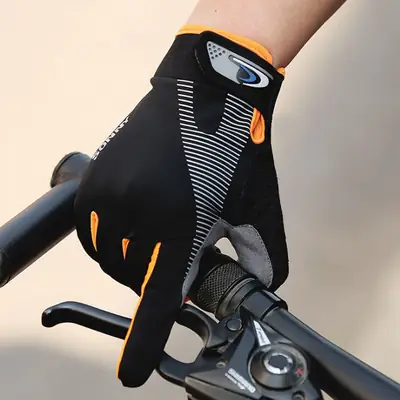 Premium Cycling Gloves Black Orange Touch Screen Compatible