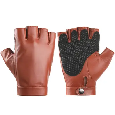 Half-Finger Gloves Brown Leather Summer Cycling Sports