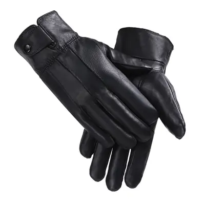 Black Leather Gloves for Men Women Winter Driving Riding Daily Use