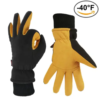 Winter Gloves Black Yellow Cold Weather Deerskin Fleece