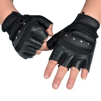 Black Half-Finger Gloves for Men Women PU Leather Sports Fitness