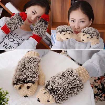 Winter Hedgehog Gloves Red Warm Handwear for Girls