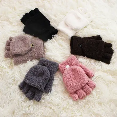 Winter Fleece Half Finger Gloves for Men Women