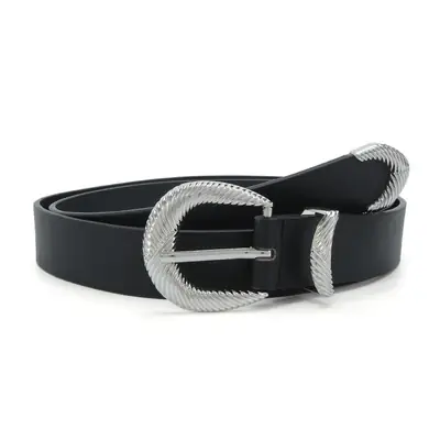 Black Women's Belt with Silver Thread Buckle