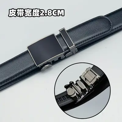 Women Automatic Black Cowhide Dress Belt 2.8cm