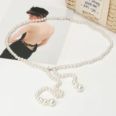 Women Pearl Waist Chain Luxury French Style Dress Belt