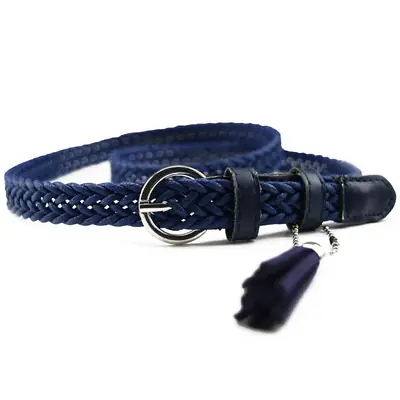 Blue Woven Belt Women Casual Tassel Decor