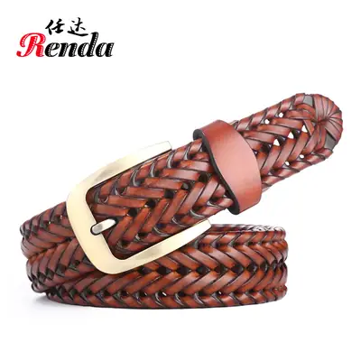 Woven Leather Belt for Men Women Vintage Punk Style