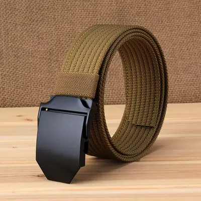 Men Canvas Belt Black Buckle Casual Breathable