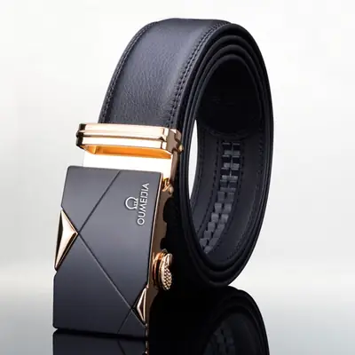 Men Leather Automatic Buckle Belt Black