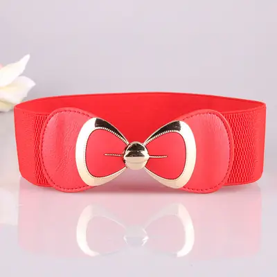 Red Elastic Bow Belt for Women Daily Wear