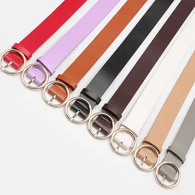 Women Round Buckle Jeans Belt Multi Color Casual