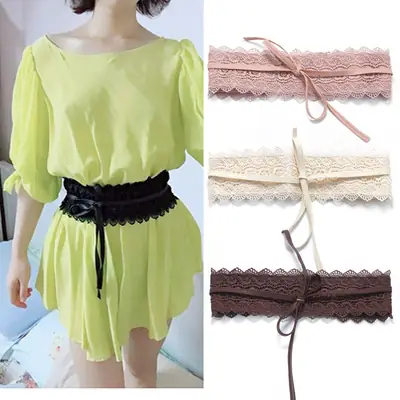 Lace Wide Belt for Women in Black, Pink, Beige, Brown