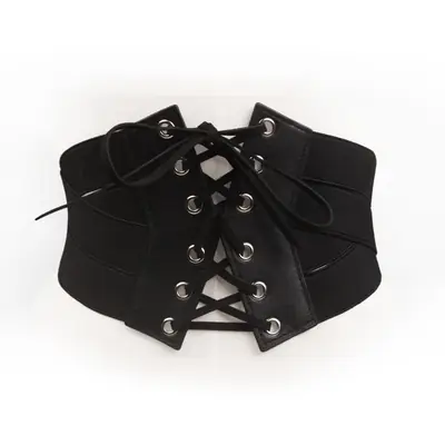 Black Extra Wide Lace-Up Waist Belt for Women