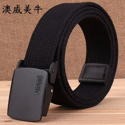 Men Canvas Belt with Alloy Buckle Black Casual