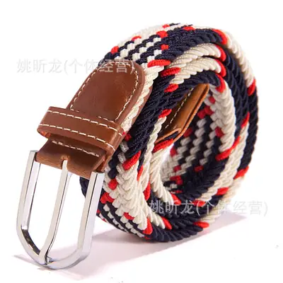 Elastic Woven Canvas Belt Red Navy White
