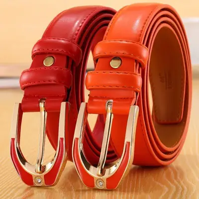 Women's Candy Color Leather Belt with Gold Buckle