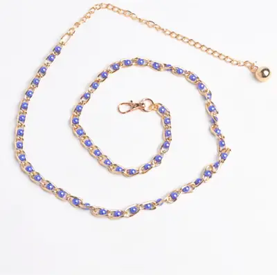 Women's Blue Pearl Waist Chain Belt All Seasons Casual Slimming Decor
