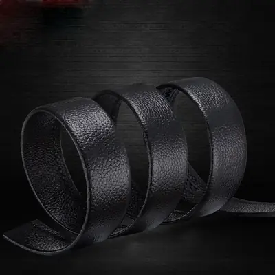 Black Leather Belt with Automatic Buckle for Men