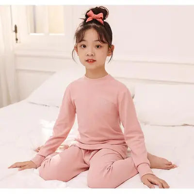 Girls Pink Silk Thermal Pajamas Autumn Home Wear