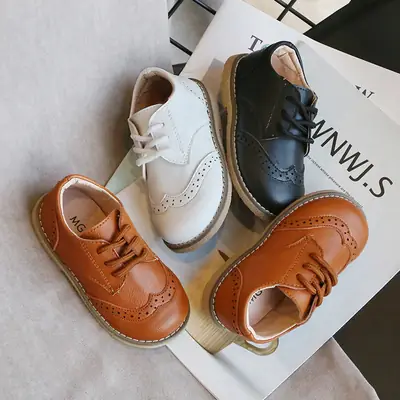 Kids Leather Shoes White Black Brown Lace Up Spring 2024