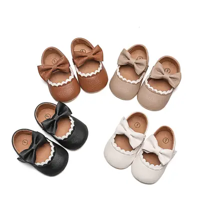 Baby Bow Shoes White Brown Black 11CM Non-Slip Sole