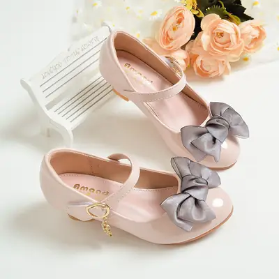 Princess Bow Locket Shoes for Girls Black Leather