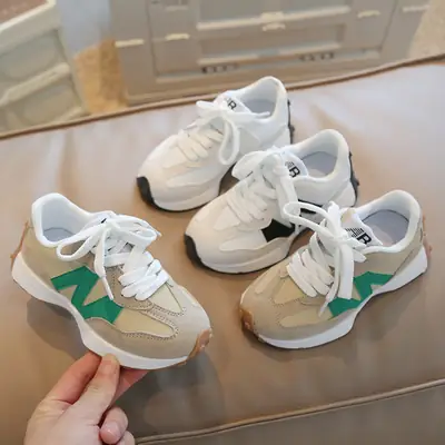 Kids White Korean Lace-Up Sports Shoes for Girls