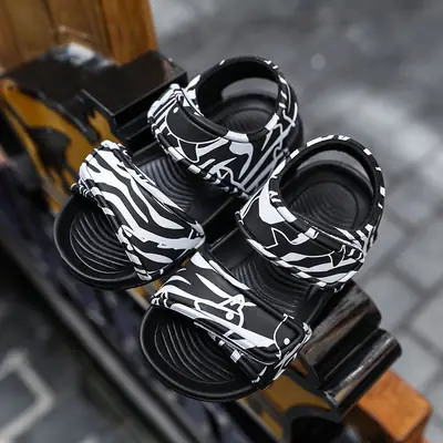 Kids Zebra Print Waterproof Sandals Black White