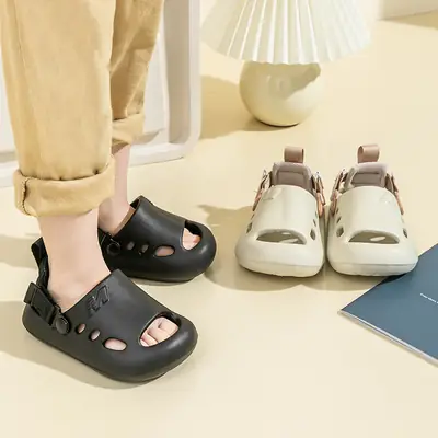 Kids Warm Sandals Black Adjustable Strap