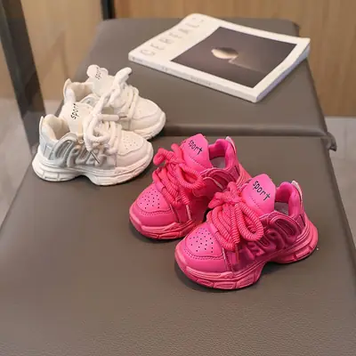 Kids Chunky Sneakers Pink White Rubber Soles