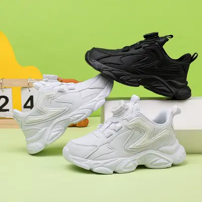 Kids Chunky Sneakers White Black Breathable School Sports