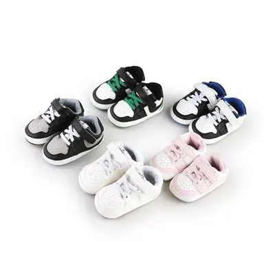 Baby Slippers White Pink Black Velcro Strap Comfortable