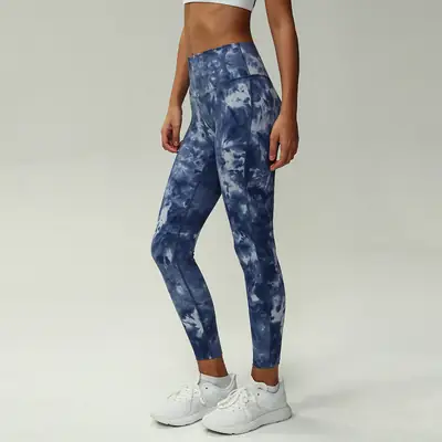Women Tie-Dye High Waist Yoga Pants Blue White