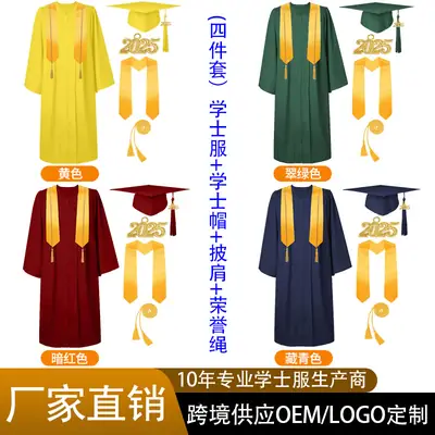4pcs Graduation Gown Set Navy Blue Gold Tassel