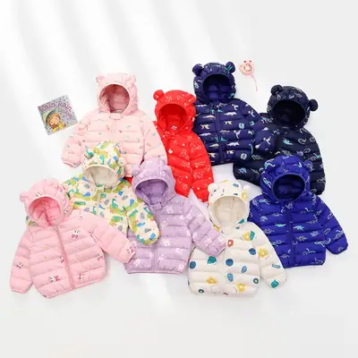 2025 Cartoon Bear Hooded Cotton Jackets for Boys Girls Winter