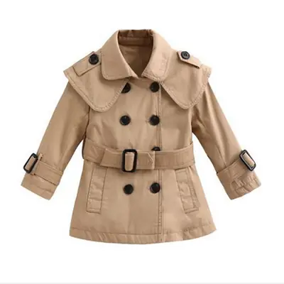 Beige Double Breasted Trench Coat for Kids with Belt & Pockets