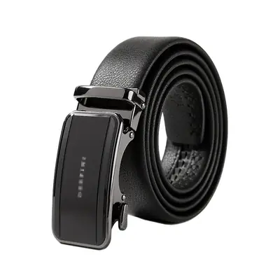 Men Black Leather Automatic Buckle Belt Business Casual