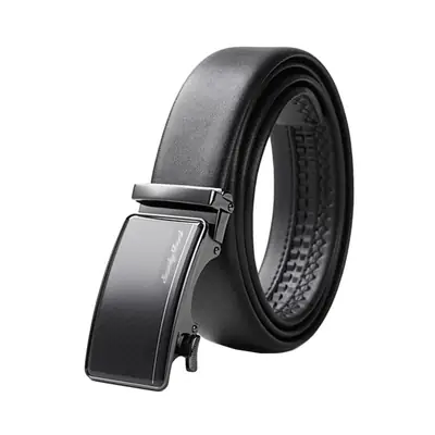 Men Automatic Buckle Belt Black Leather Business Casual