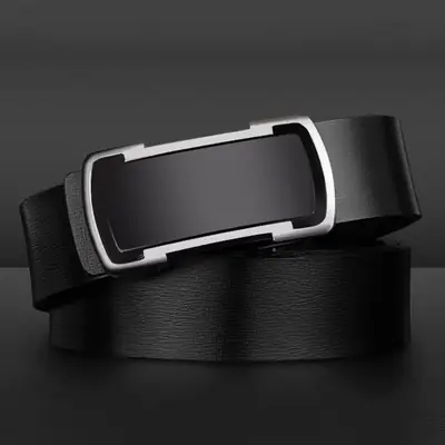 Men Black Cowhide Automatic Buckle Belt