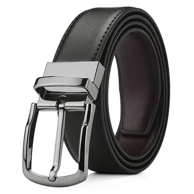 Men's Genuine Leather Belt Black Swivel Buckle