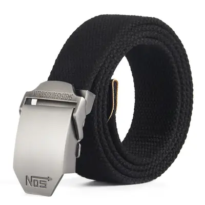 Men Canvas Belt NOS Silver Buckle Black
