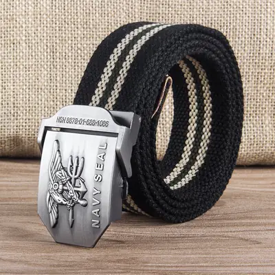 Men Navy SEAL Canvas Belt Khaki Stripe 120cm