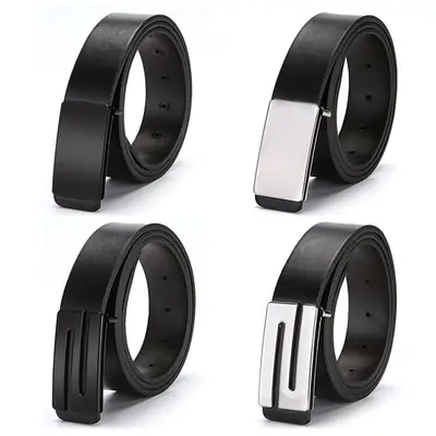 Men's Casual Leather Belt with Silver Buckle 120cm