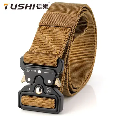 Men Tactical Nylon Belt with Snake Buckle Black
