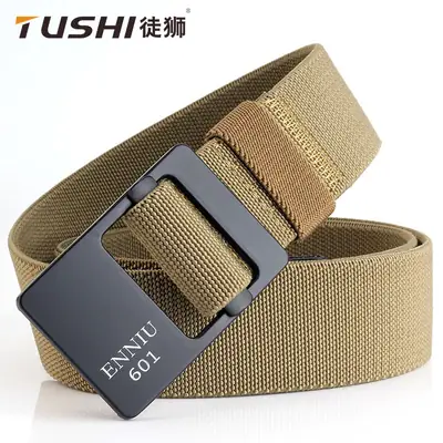 Men Elastic Woven Belt with Alloy Buckle