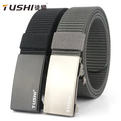 Men Nylon Automatic Buckle Belt Gray Black