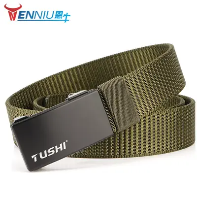 Men Olive Nylon Belt with Automatic Buckle