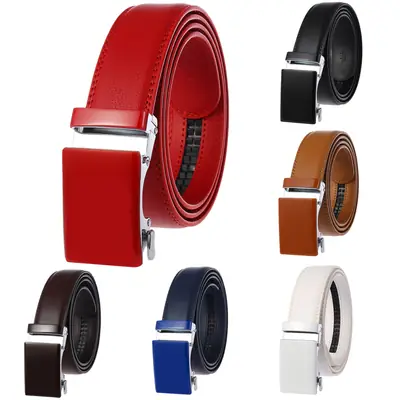 Men's Automatic Buckle Leather Belt Red Brown Blue White