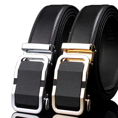 Men's Genuine Leather Automatic Buckle Belt Black